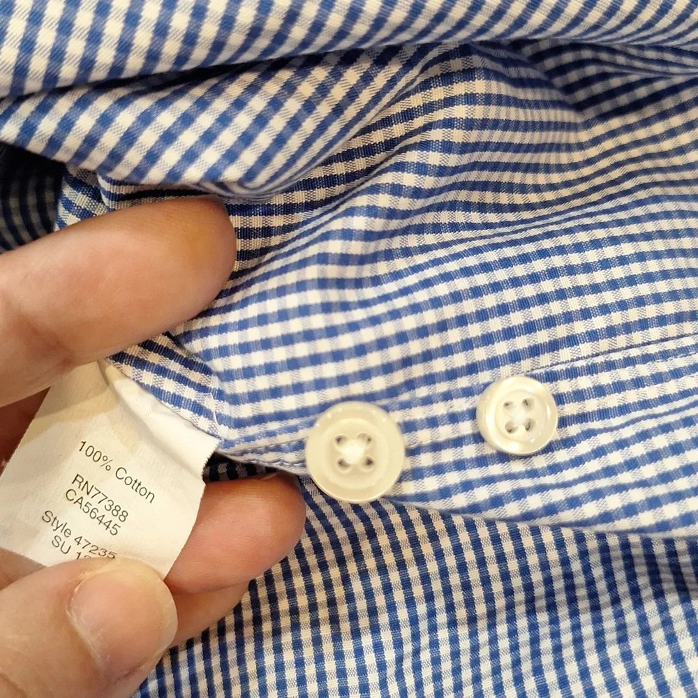 J. Crew Blue‎ White Gingham Casual Button Up Shirt Preppy Large Mens Unisex